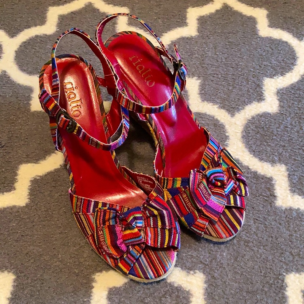 Rialto Striped Wedge Sandals with Bow